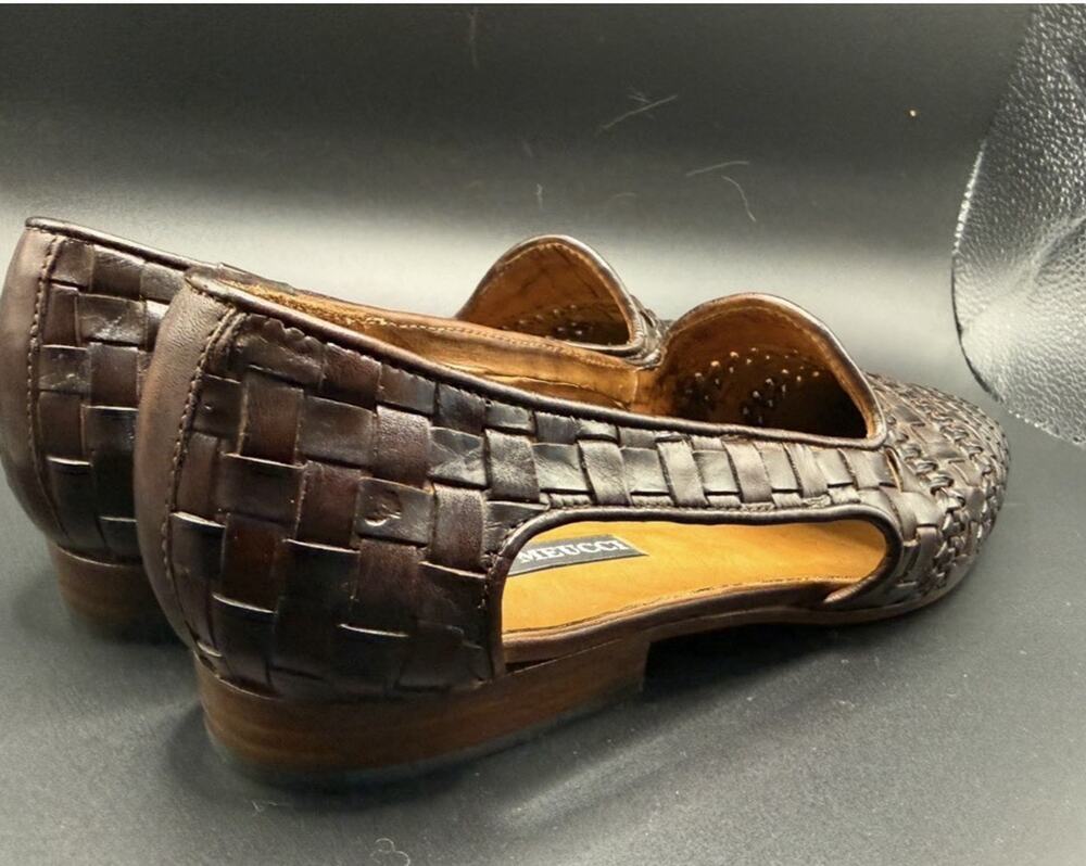 Sesto Meucci Brown Woven Leather Slip On Loafers Shoes Italy Womens Size 7.5